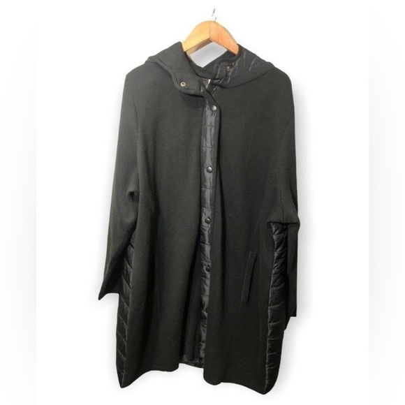 Dakini Quilted Mixed Media Jacket Womens 1X Hooded Full Zip Snap Black - Picture 1 of 7